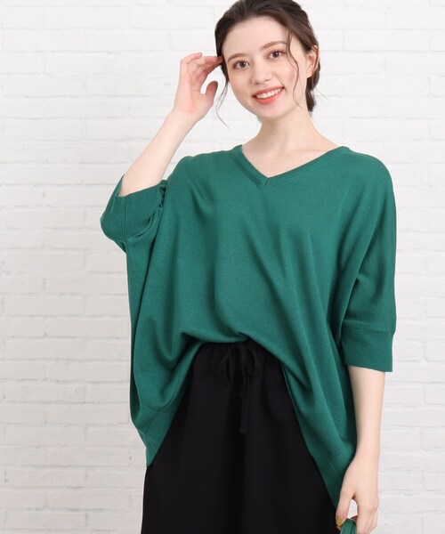 SHOO・LA・RUE（シューラルー）の「◆リネンブレンドドルマンニット（ニット/セーター・レディース・グリーン/サンドベージュ/アイボリー/ブルー系2・00）」の18枚目の写真