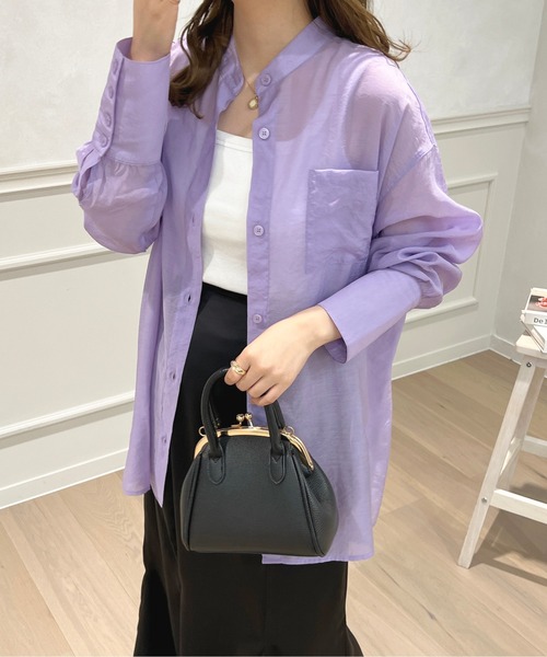 apres jour(アプレジュール)の「シアーバンドカラーシャツ【ZOZOTOWN限定アイテム】(シャツ/ブラウス・レディース・オレンジ/ライトベージュ/ミント/ラベンダー/アイボリー・フリー/X-LARGE)」の4枚目の写真