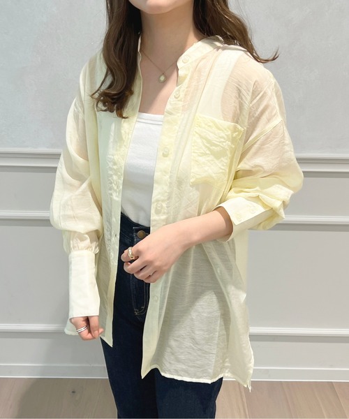 apres jour(アプレジュール)の「シアーバンドカラーシャツ【ZOZOTOWN限定アイテム】(シャツ/ブラウス・レディース・オレンジ/ライトベージュ/ミント/ラベンダー/アイボリー・フリー/X-LARGE)」の2枚目の写真