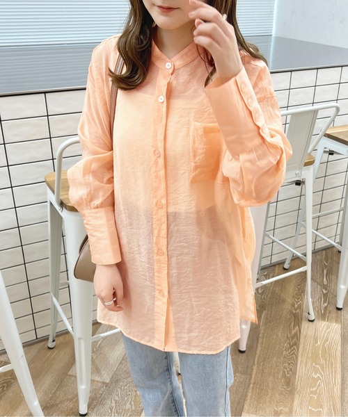 apres jour(アプレジュール)の「シアーバンドカラーシャツ【ZOZOTOWN限定アイテム】(シャツ/ブラウス・レディース・オレンジ/ライトベージュ/ミント/ラベンダー/アイボリー・フリー/X-LARGE)」の5枚目の写真