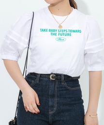 nemne store | ボリューム袖異素材ロゴプリントTシャツ(Tシャツ/カットソー)