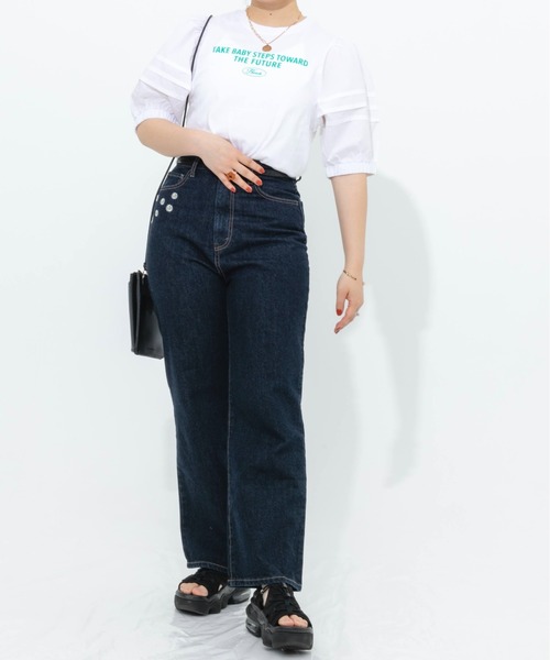 nemne store（ネンネストア）の「ボリューム袖異素材ロゴプリントTシャツ（Tシャツ/カットソー・レディース・オフホワイト/オレンジ/スミクロ・フリー）」の19枚目の写真