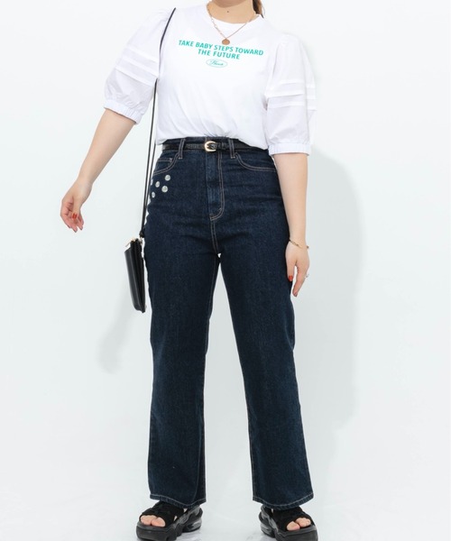 nemne store（ネンネストア）の「ボリューム袖異素材ロゴプリントTシャツ（Tシャツ/カットソー・レディース・オフホワイト/オレンジ/スミクロ・フリー）」の18枚目の写真