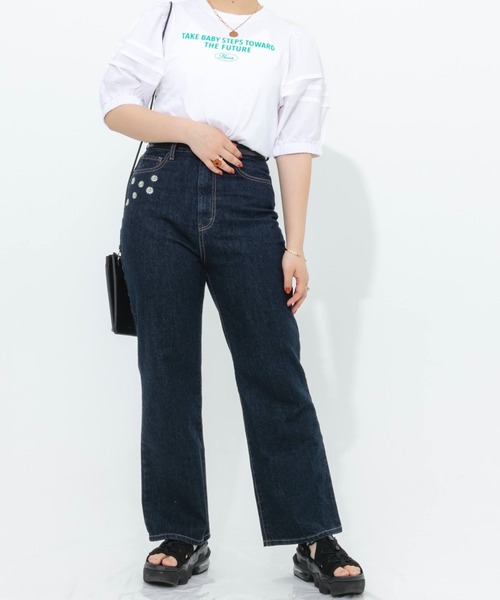 nemne store（ネンネストア）の「ボリューム袖異素材ロゴプリントTシャツ（Tシャツ/カットソー・レディース・オフホワイト/オレンジ/スミクロ・フリー）」の16枚目の写真