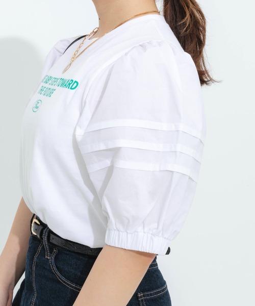 nemne store（ネンネストア）の「ボリューム袖異素材ロゴプリントTシャツ（Tシャツ/カットソー・レディース・オフホワイト/オレンジ/スミクロ・フリー）」の20枚目の写真