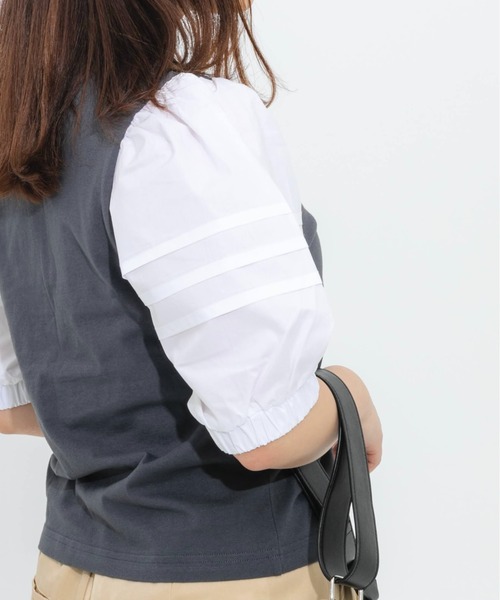 nemne store（ネンネストア）の「ボリューム袖異素材ロゴプリントTシャツ（Tシャツ/カットソー・レディース・オフホワイト/オレンジ/スミクロ・フリー）」の11枚目の写真