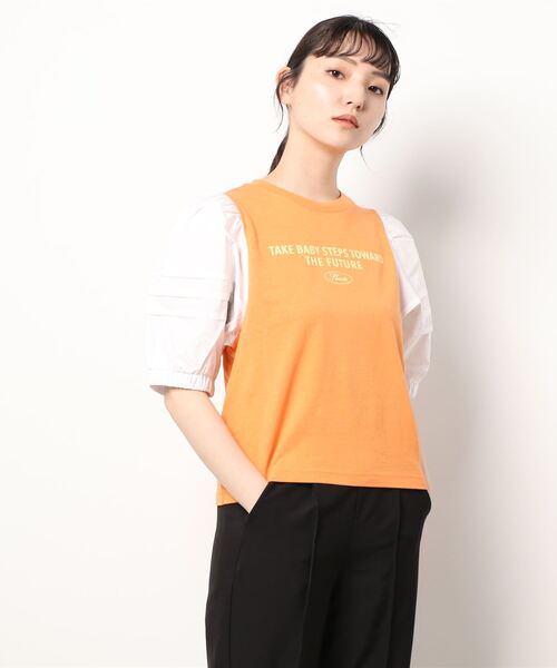 nemne store（ネンネストア）の「ボリューム袖異素材ロゴプリントTシャツ（Tシャツ/カットソー・レディース・オフホワイト/オレンジ/スミクロ・フリー）」の8枚目の写真