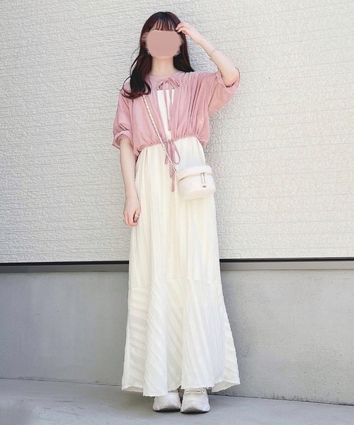 toucher du brise（トゥシェドブリーズ）の「【yuririnコラボ】前開きリボンガーリーブラウス（シャツ/ブラウス・レディース・オフホワイト/ピンク/ベージュ・M）」の12枚目の写真