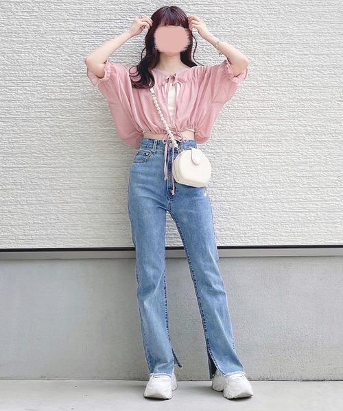 toucher du brise（トゥシェドブリーズ）の「【yuririnコラボ】前開きリボンガーリーブラウス（シャツ/ブラウス・レディース・オフホワイト/ピンク/ベージュ・M）」の14枚目の写真