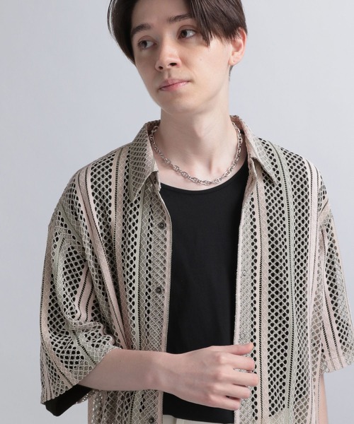 HARE(ハレ)の「ストライプメッシュシャツ(HARE)(シャツ/ブラウス・メンズ・ベージュ/ブルー・FREE)」の5枚目の写真