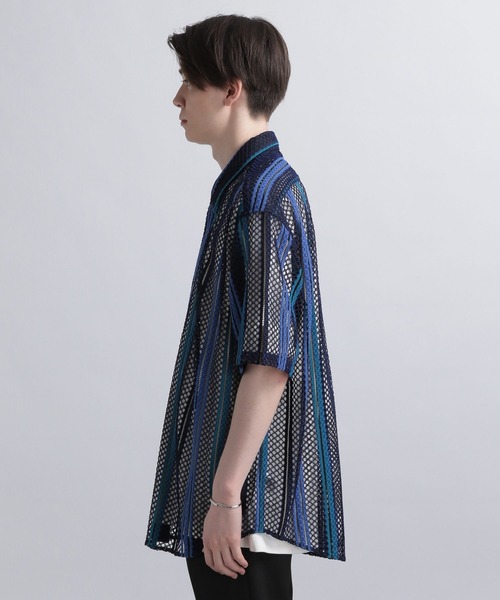 HARE(ハレ)の「ストライプメッシュシャツ(HARE)(シャツ/ブラウス・メンズ・ベージュ/ブルー・FREE)」の10枚目の写真