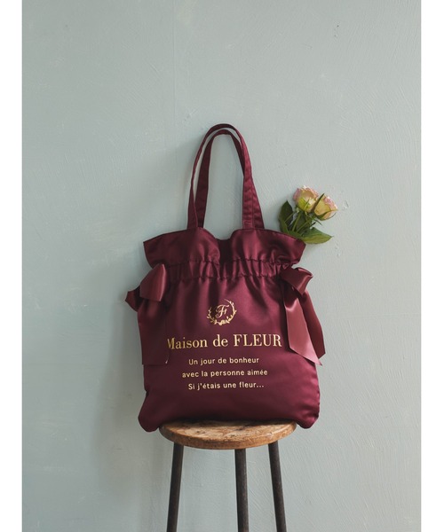 Maison de FLEUR（メゾンドフルール）の「ダブルリボンギャザートートバッグ（トートバッグ・レディース・ブラック/オリーブ/ネイビー/ワインレッド・FREE）」の5枚目の写真