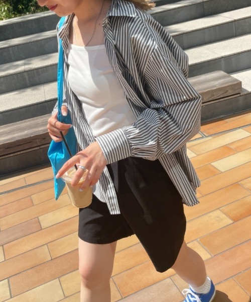 WEGO（ウィゴー）の「WEGO/ストライプオーバーサイズシャツ（シャツ/ブラウス・レディース・ブラック系その他4/グリーン系その他4/ブルー系その他4/イエロー系その他5/その他1・FREE）」の10枚目の写真