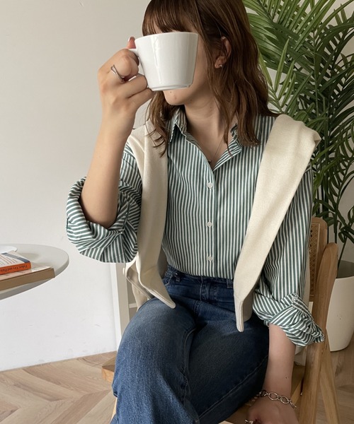 WEGO（ウィゴー）の「WEGO/ストライプオーバーサイズシャツ（シャツ/ブラウス・レディース・ブラック系その他4/グリーン系その他4/ブルー系その他4/イエロー系その他5/その他1・FREE）」の14枚目の写真