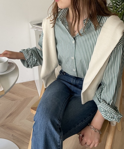 WEGO（ウィゴー）の「WEGO/ストライプオーバーサイズシャツ（シャツ/ブラウス・レディース・ブラック系その他4/グリーン系その他4/ブルー系その他4/イエロー系その他5/その他1・FREE）」の15枚目の写真