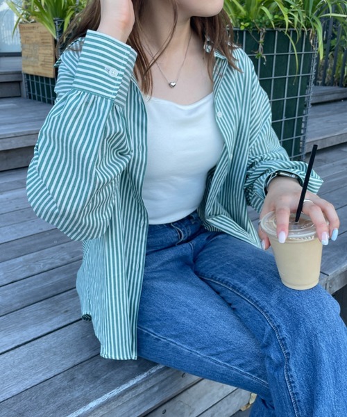 WEGO（ウィゴー）の「WEGO/ストライプオーバーサイズシャツ（シャツ/ブラウス・レディース・ブラック系その他4/グリーン系その他4/ブルー系その他4/イエロー系その他5/その他1・FREE）」の12枚目の写真