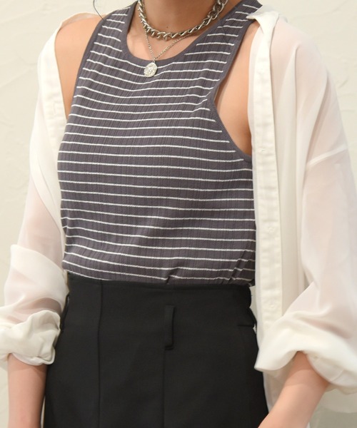 sango(sango)の「ボーダーニットタンクトップ(タンクトップ・レディース・イエロー×グリーン/ベージュ系その他/アッシュグレー・FREE)」の1枚目の写真