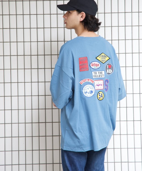 Bling Leads（ブリングリーズ）の「bling leads/ワッペン張付BIGクルーネックTシャツ（Tシャツ/カットソー・メンズ・ブルー/スミクロ/ロイヤルブルー/ホワイト/ダークグリーン・LARGE/MEDIUM）」の4枚目の写真