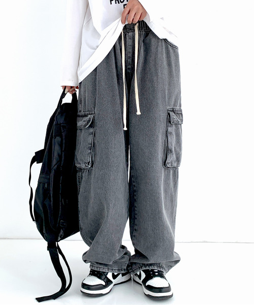 【セール】【neos -addictive design-】ルーズシルエット ビンテージウォッシュ カーゴ デニム パンツ（デニムパンツ）｜neos（ネオス）