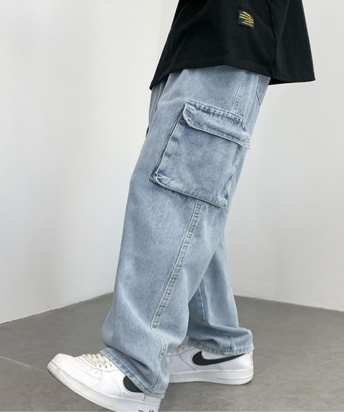 【セール】【neos -addictive design-】ルーズシルエット ビンテージウォッシュ カーゴ デニム パンツ（デニムパンツ）｜neos（ネオス）