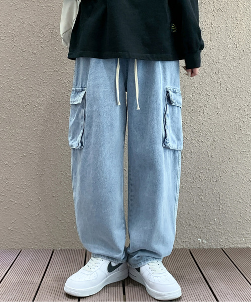 【セール】【neos -addictive design-】ルーズシルエット ビンテージウォッシュ カーゴ デニム パンツ（デニムパンツ）｜neos（ネオス）