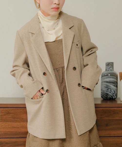 ウールライクストレッチジャケットベージュ Bab（バブ）の「ウールライクストレッチジャケット（テーラード