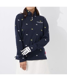 marie claire GOLF/マリクレール ゴルフ ジップハイネックシャツ 長袖 ハーフジップ 裏シャギー 飛び柄 UVカット Tシャツ 防寒 保温 レディース