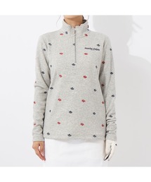 marie claire GOLF/マリクレール ゴルフ ジップハイネックシャツ 長袖 ハーフジップ 裏シャギー 飛び柄 UVカット Tシャツ 防寒 保温 レディース