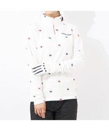 marie claire GOLF/マリクレール ゴルフ ジップハイネックシャツ 長袖 ハーフジップ 裏シャギー 飛び柄 UVカット Tシャツ 防寒 保温 レディース