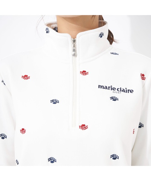 marie claire(マリ・クレール)の「marie claire GOLF/マリクレール ゴルフ ジップハイネックシャツ 長袖 ハーフジップ 裏シャギー 飛び柄 UVカット Tシャツ 防寒 保温 レディース(Tシャツ/カットソー・レディース・ネイビー/オフホワイト/グレー/ブルー・LL/3L/L/M)」の11枚目の写真