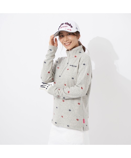 marie claire(マリ・クレール)の「marie claire GOLF/マリクレール ゴルフ ジップハイネックシャツ 長袖 ハーフジップ 裏シャギー 飛び柄 UVカット Tシャツ 防寒 保温 レディース(Tシャツ/カットソー・レディース・ネイビー/オフホワイト/グレー/ブルー・LL/3L/L/M)」の13枚目の写真