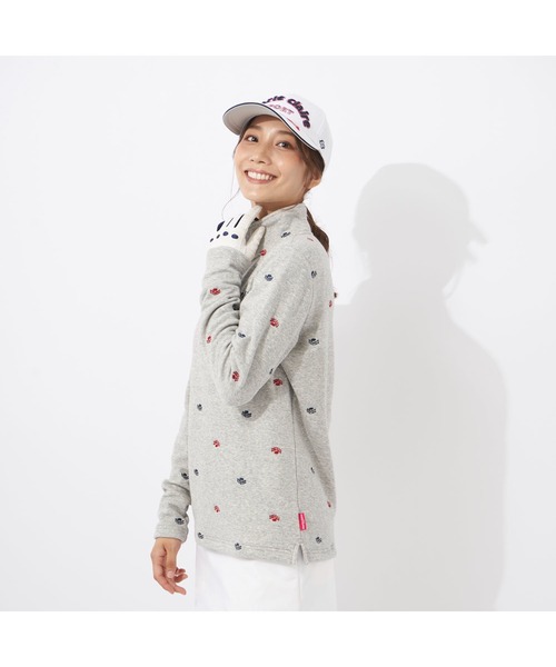 marie claire(マリ・クレール)の「marie claire GOLF/マリクレール ゴルフ ジップハイネックシャツ 長袖 ハーフジップ 裏シャギー 飛び柄 UVカット Tシャツ 防寒 保温 レディース(Tシャツ/カットソー・レディース・ネイビー/オフホワイト/グレー/ブルー・LL/3L/L/M)」の14枚目の写真