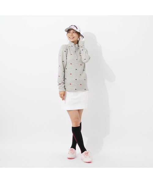 marie claire(マリ・クレール)の「marie claire GOLF/マリクレール ゴルフ ジップハイネックシャツ 長袖 ハーフジップ 裏シャギー 飛び柄 UVカット Tシャツ 防寒 保温 レディース(Tシャツ/カットソー・レディース・ネイビー/オフホワイト/グレー/ブルー・LL/3L/L/M)」の17枚目の写真