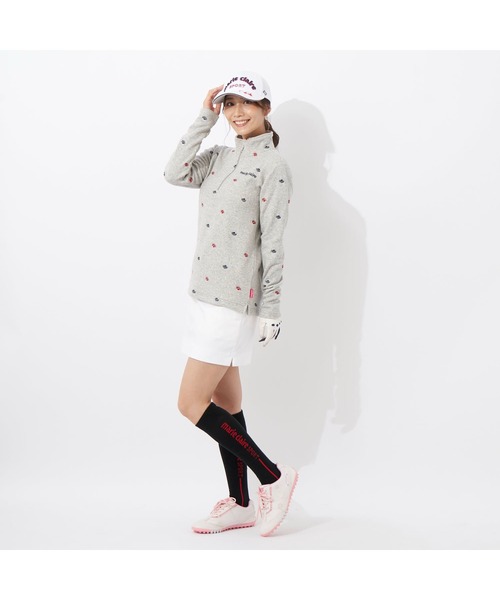 marie claire(マリ・クレール)の「marie claire GOLF/マリクレール ゴルフ ジップハイネックシャツ 長袖 ハーフジップ 裏シャギー 飛び柄 UVカット Tシャツ 防寒 保温 レディース(Tシャツ/カットソー・レディース・ネイビー/オフホワイト/グレー/ブルー・LL/3L/L/M)」の19枚目の写真