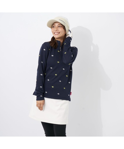 marie claire(マリ・クレール)の「marie claire GOLF/マリクレール ゴルフ ジップハイネックシャツ 長袖 ハーフジップ 裏シャギー 飛び柄 UVカット Tシャツ 防寒 保温 レディース(Tシャツ/カットソー・レディース・ネイビー/オフホワイト/グレー/ブルー・LL/3L/L/M)」の22枚目の写真