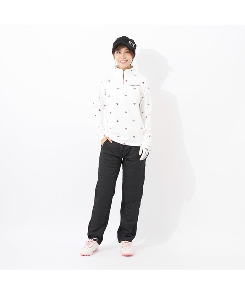 marie claire(マリ・クレール)の「marie claire GOLF/マリクレール ゴルフ ジップハイネックシャツ 長袖 ハーフジップ 裏シャギー 飛び柄 UVカット Tシャツ 防寒 保温 レディース(Tシャツ/カットソー・レディース・ネイビー/オフホワイト/グレー/ブルー・LL/3L/L/M)」の8枚目の写真