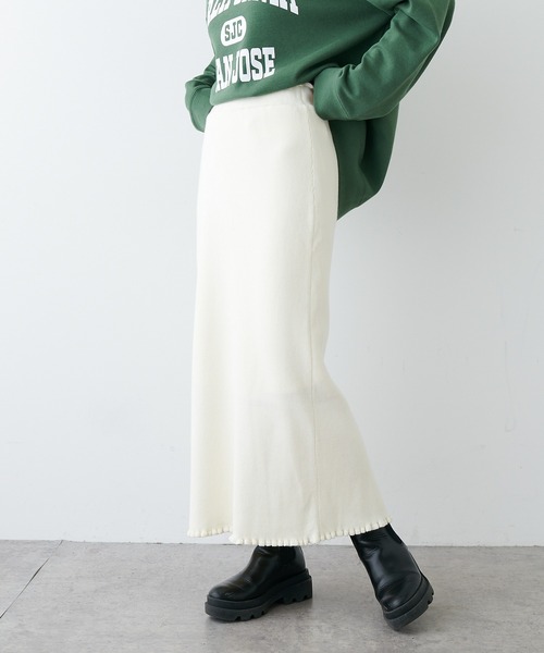 PUAL CE CIN（ピュアルセシン）の「リブニットスカート（スカート・レディース・ブラック/オフホワイト/グレイッシュベージュ・FREE）」の11枚目の写真