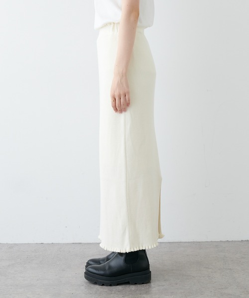 PUAL CE CIN（ピュアルセシン）の「リブニットスカート（スカート・レディース・ブラック/オフホワイト/グレイッシュベージュ・FREE）」の5枚目の写真