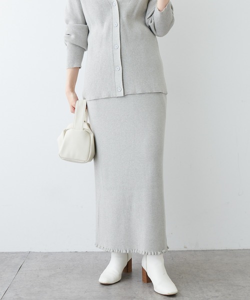 PUAL CE CIN（ピュアルセシン）の「リブニットスカート（スカート・レディース・ブラック/オフホワイト/グレイッシュベージュ・FREE）」の14枚目の写真