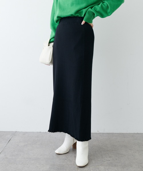 PUAL CE CIN（ピュアルセシン）の「リブニットスカート（スカート・レディース・ブラック/オフホワイト/グレイッシュベージュ・FREE）」の22枚目の写真