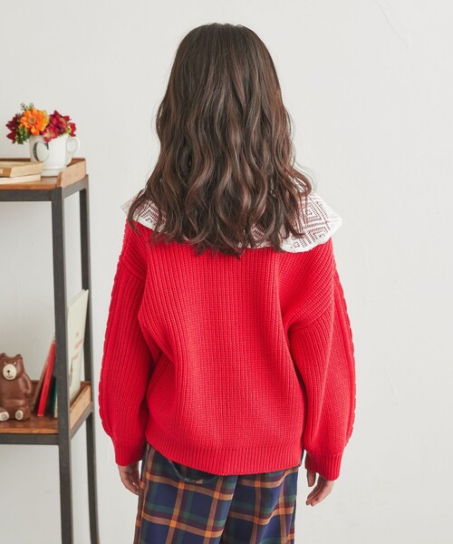 coen（コーエン）の「[洗える]アランケーブルニットVネックカーディガン（カーディガン/ボレロ・キッズ・ネイビー/レッド/オフホワイト・110/130/150）」の10枚目の写真