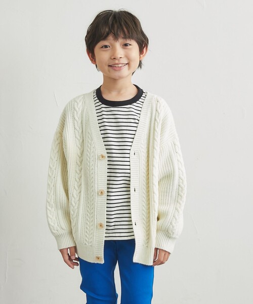 coen（コーエン）の「[洗える]アランケーブルニットVネックカーディガン（カーディガン/ボレロ・キッズ・ネイビー/レッド/オフホワイト・110/130/150）」の11枚目の写真
