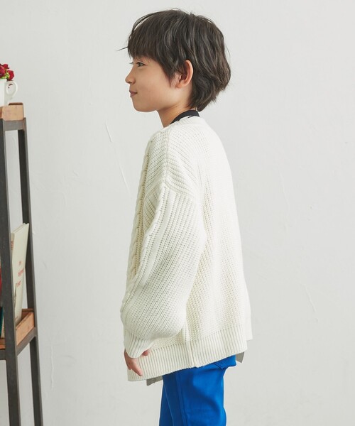 coen（コーエン）の「[洗える]アランケーブルニットVネックカーディガン（カーディガン/ボレロ・キッズ・ネイビー/レッド/オフホワイト・110/130/150）」の12枚目の写真