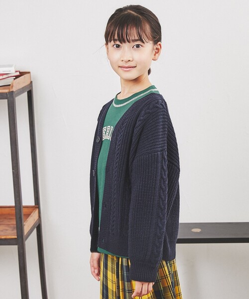 coen（コーエン）の「[洗える]アランケーブルニットVネックカーディガン（カーディガン/ボレロ・キッズ・ネイビー/レッド/オフホワイト・110/130/150）」の15枚目の写真