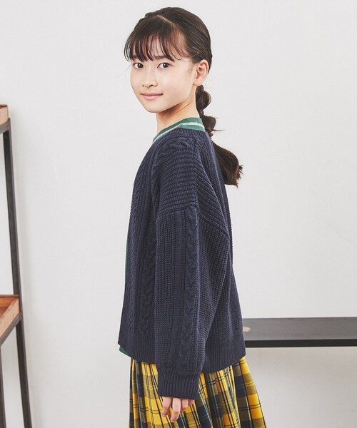 coen（コーエン）の「[洗える]アランケーブルニットVネックカーディガン（カーディガン/ボレロ・キッズ・ネイビー/レッド/オフホワイト・110/130/150）」の16枚目の写真