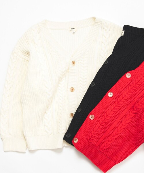 coen（コーエン）の「[洗える]アランケーブルニットVネックカーディガン（カーディガン/ボレロ・キッズ・ネイビー/レッド/オフホワイト・110/130/150）」の17枚目の写真