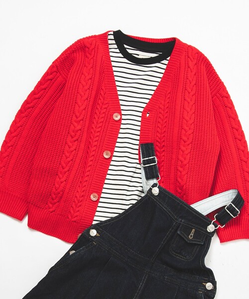 coen（コーエン）の「[洗える]アランケーブルニットVネックカーディガン（カーディガン/ボレロ・キッズ・ネイビー/レッド/オフホワイト・110/130/150）」の18枚目の写真