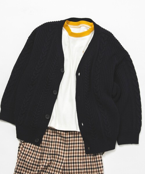 coen（コーエン）の「[洗える]アランケーブルニットVネックカーディガン（カーディガン/ボレロ・キッズ・ネイビー/レッド/オフホワイト・110/130/150）」の19枚目の写真
