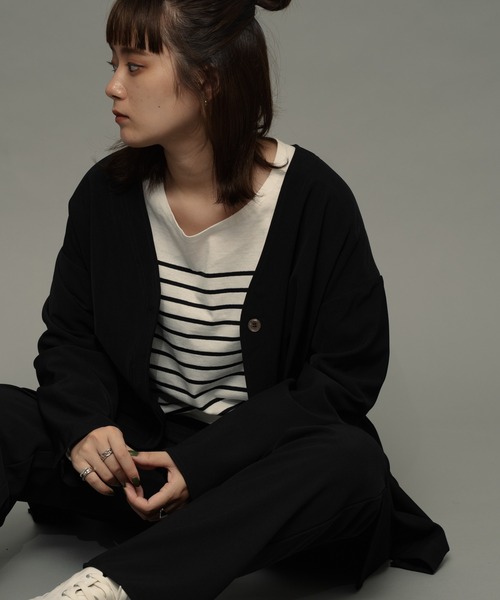 ottilie(オティーリエ)の「【 ottilie / オティーリエ 】 カラーレスオーバーサイズジャケット(セットアップ対応)(ノーカラージャケット)」|ブラック