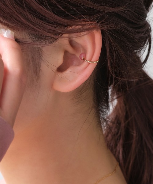 【K14GF】ラウンドナチュラルストーンイヤーカフ/天然石（イヤーカフ）｜Phoebe（フィービィー）